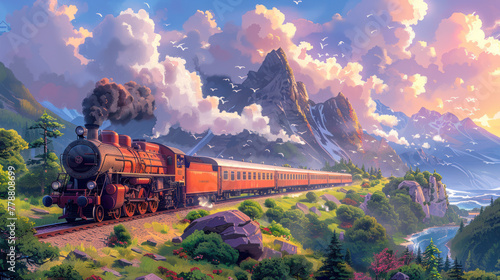 Train Travelling Through the Mountains photo