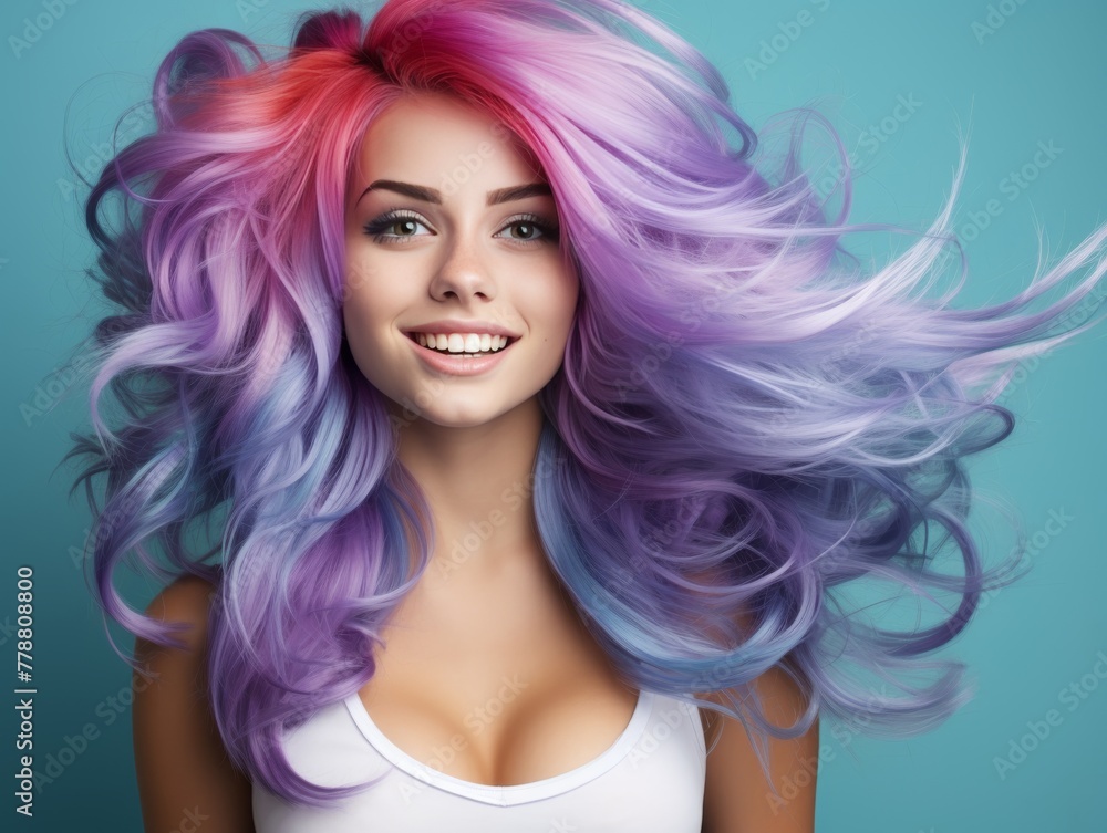 Woman With Long Purple and Pink Hair