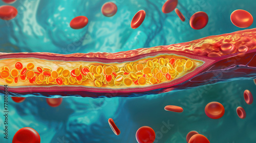 Blood Vessel With Red and Yellow Blood Cells photo