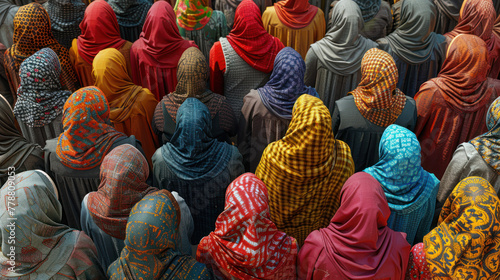 Large Group of People in Colorful Headscarves