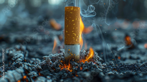 Cigarette Burning in Charcoal Pile