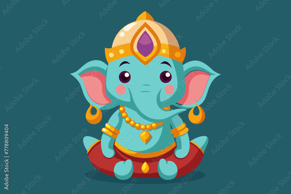 Obraz premium Lord Ganpati on Ganesh Chaturthi flat vector illustration in the yoga lotus position. concept - festival of India, religion