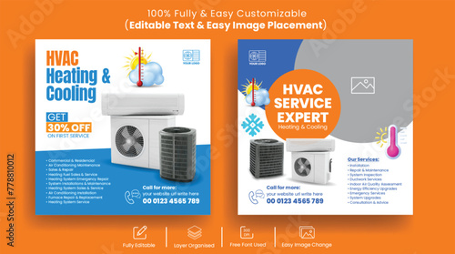 HVAC Installation and Repair Services social media post banner or Instagram post template
suitable for ac repair and install promotional advertising design photo
