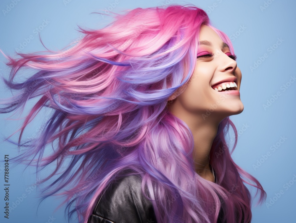 Fototapeta premium Smiling Woman With Pink and Purple Hair