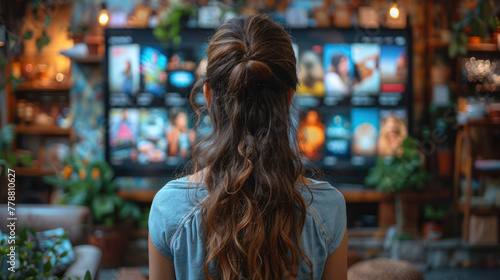 Woman Standing in Front of TV in Living Room