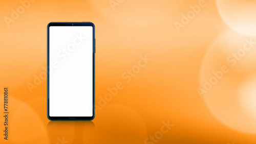 Download our app advertising orange banner. Phone mockup. App for mobile. UI and UX design. Vector illustration. Smartphone download app landing page for website and social media banner.