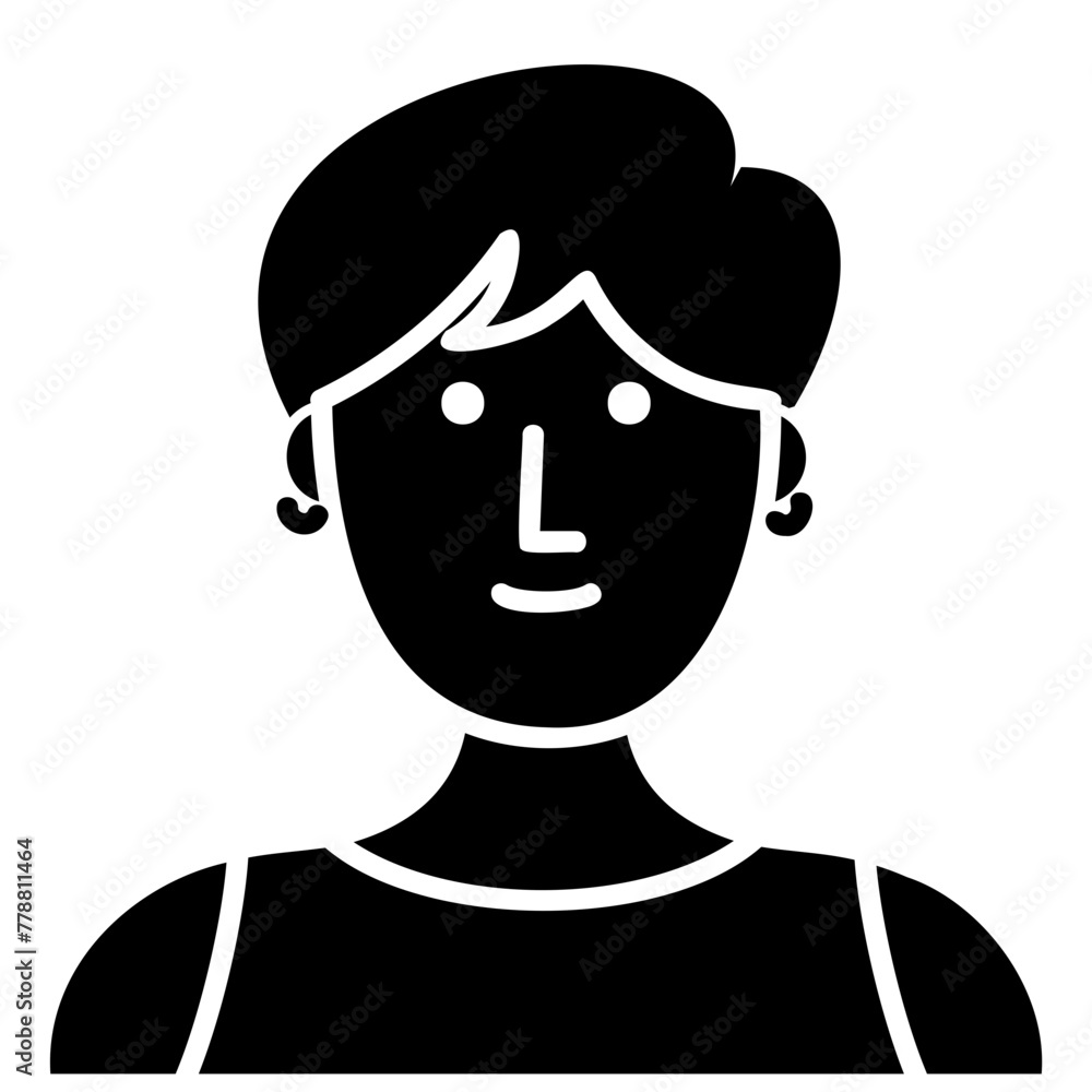 Modern short-haired young lady, fill icon for web, mobile app and UI. Modern short-haired young lady, fill icon for web, mobile app and UI.