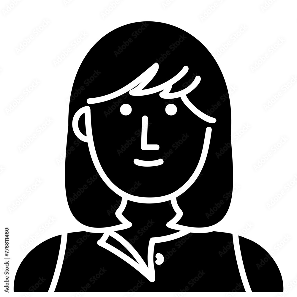 Modern short-haired young lady, fill icon for web, mobile app and UI. Modern short-haired young lady, fill icon for web, mobile app and UI.