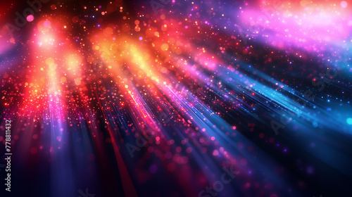 Futuristic abstract background, colorful bright neon rays and glowing lines. Bokeh effect. AI generative