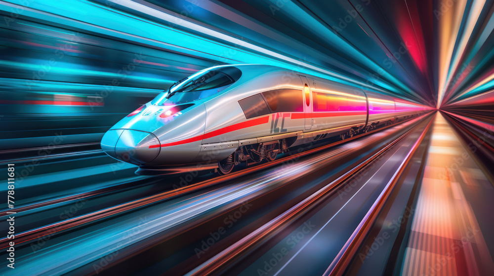 High Speed Train Traveling Through Tunnel