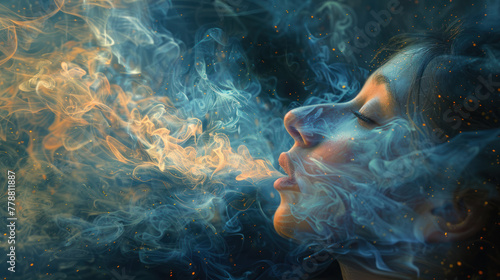 Woman With Eyes Closed and Smoke