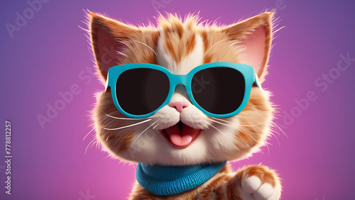 3d rendering cute cat wearing sunglasses with a vibrant background © Artiroz