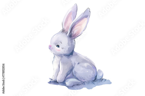 A gentle gray bunny gazes curiously at surrounding butterflies  painted in delicate watercolors  evoking a sense of wonder and innocence  ideal for children s literature and whimsical decor.
