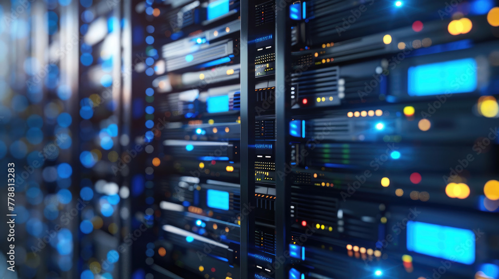 Close-Up of Mainframe Storage Servers in Data Center, Mainframe Servers at the Heart of Cloud Network Close-Up of Mainframe Storage Servers in Data Center, Mainframe Servers at the Heart of Cloud Network