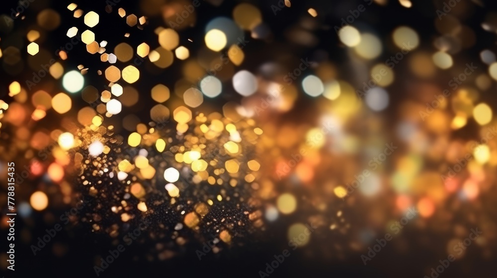 bokeh light with glitter against a black background. Generative AI bokeh light with glitter against a black background. Generative AI