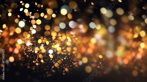 bokeh light with glitter against a black background. Generative AI