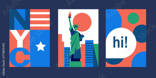 set of New York  city pop art  vector posters