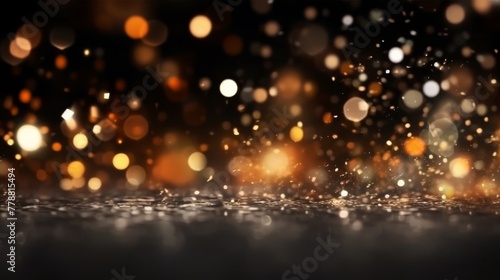 bokeh light with glitter against a black background. Generative AI © wellyans