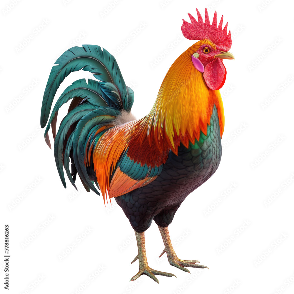 Colorful rooster standing on Transparent Background Colorful rooster standing on Transparent Background