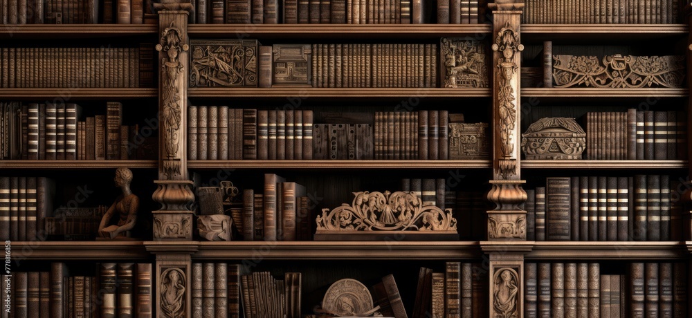 Immerse yourself in the cozy ambiance of a home library, where shelves filled with weathered books evoke a sense of timeless wisdom and adventure. Immerse yourself in the cozy ambiance of a home library, where shelves filled with weathered books evoke a sense of timeless wisdom and adventure.