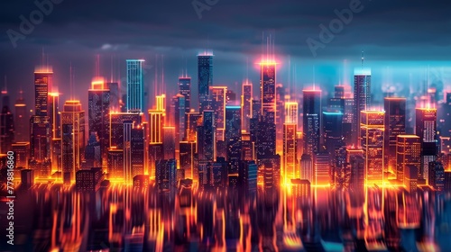 A neon-lit city skyline  each building representing a different aspect of a well-executed pla