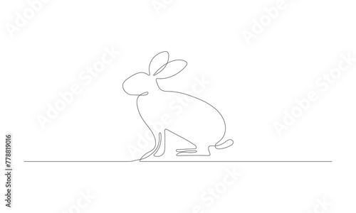A depiction of the Easter Bunny is drawn in a single line. A beautiful, simple, ear shaped silhouette of a rabbit for a web banner or spring greeting card.