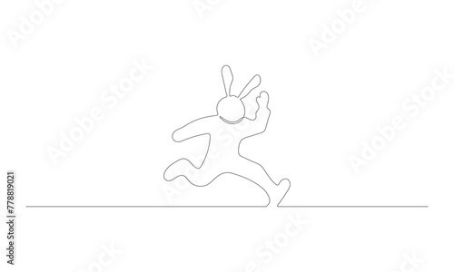 Drawing of the Easter Bunny in a single, uninterrupted line. Beautiful, minimalistic silhouette of a rabbit with ears for a web banner or spring-themed greeting card.