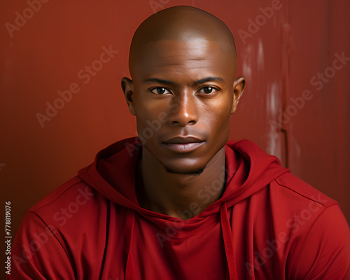 Stylish African Man in red Dress with a Plain Studio Backdrop.