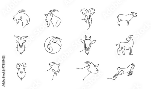 goat sheep One continuous single line hand drawn isolated background