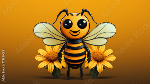 A whimsical cartoon logo of a friendly bee buzzing around a flower. © Faisu