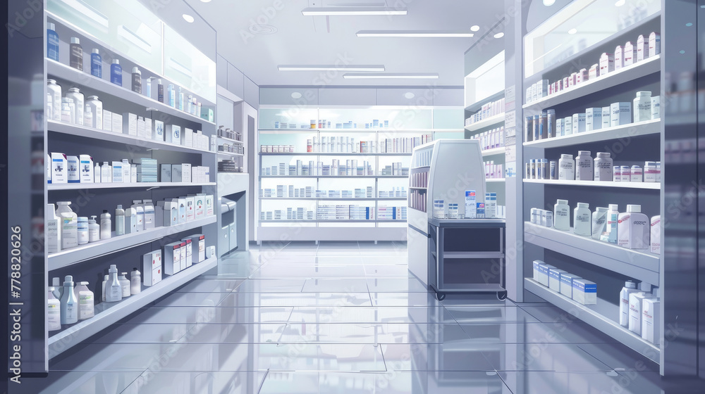 Modern Pharmacy Interior, Minimalist and Well-Organized Pharmacy Shop