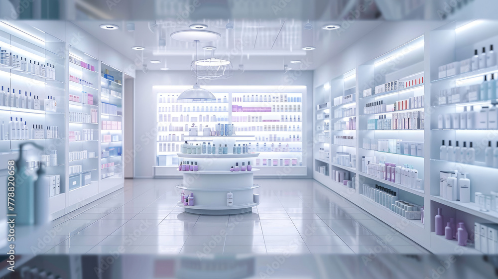 Modern Pharmacy Interior, Minimalist and Well-Organized Pharmacy Shop