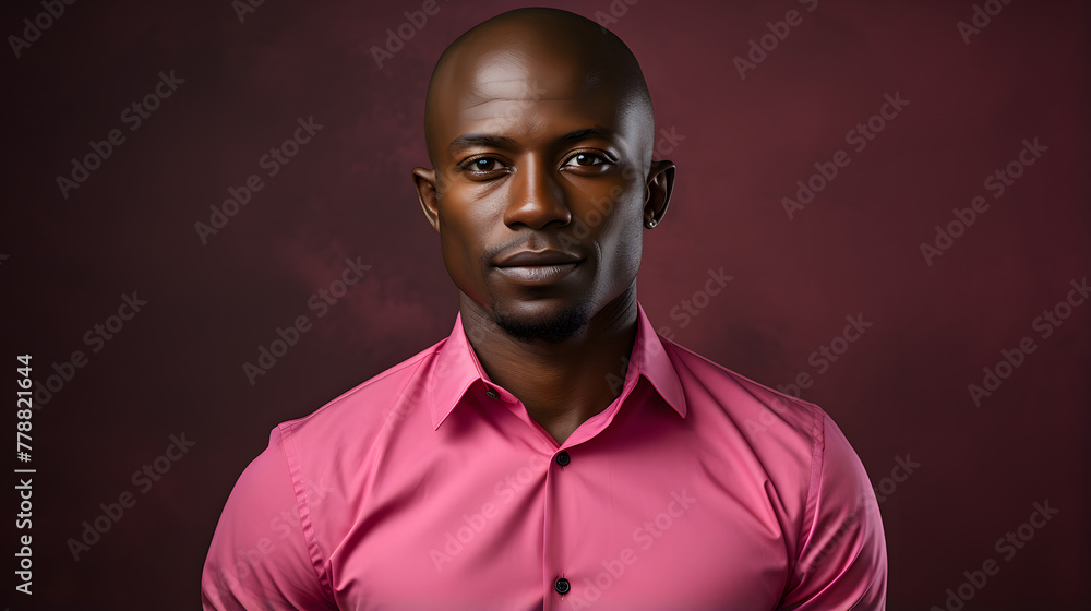 Bold and Confident Young African Man in pink Dress, Simple Studio Background. Bold and Confident Young African Man in pink Dress, Simple Studio Background.