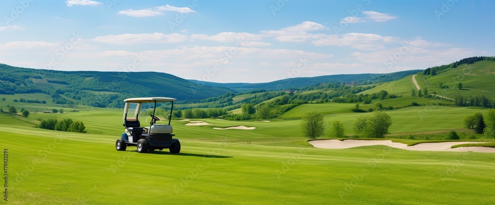 Enjoy a leisurely ride through a gorgeous golf course on a golf cart, taking in the tranquil scenery and pristine greens. Enjoy a leisurely ride through a gorgeous golf course on a golf cart, taking in the tranquil scenery and pristine greens.