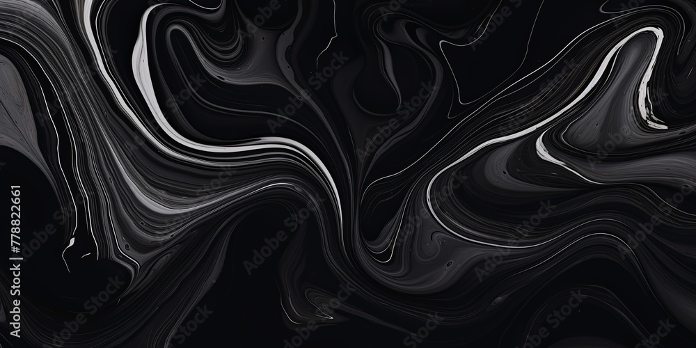 Black fluid art marbling paint textured background with copy space blank texture design