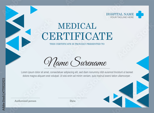 Medical certificate design template. Vaccine certificate and free covid template design.