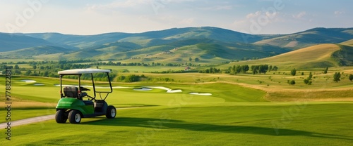 Enjoy a leisurely ride through a gorgeous golf course on a golf cart, taking in the tranquil scenery and pristine greens.