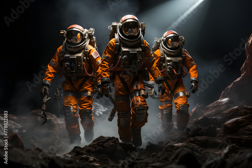 Three Astronauts in Spacesuits.  photo