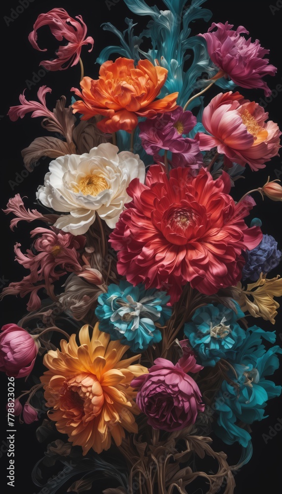 custom made wallpaper toronto digitalexplosion of vivid flowers blooms boldly against a dark, mysterious background, creating a striking visual contrast