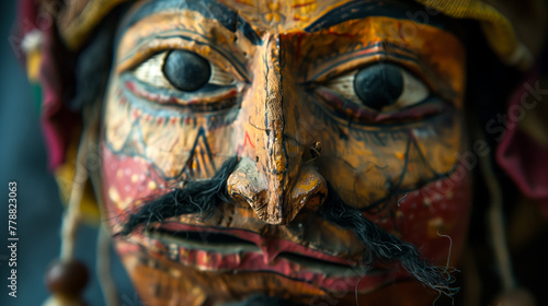 Close-up of Traditional Puppet Face, indian, craftsmanship, colorful