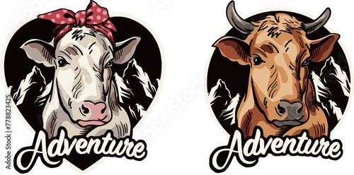 Cow vector drawing, suitable for logo or emblem.logo for a livestock company with mascots in the form of cute cattle animals