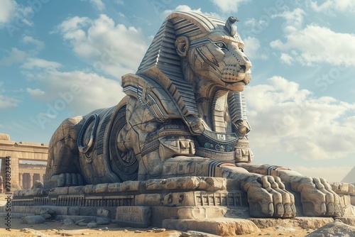 Futuristic Sphinx in Egypt serving as a portal to alternate dimensions