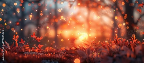 Enchanting D Clay Sunset Illuminated by Autumn Forest Bokeh Lights