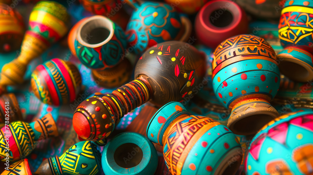 Indian handicraft background, wooden toys, traditional, colorful, vibrant