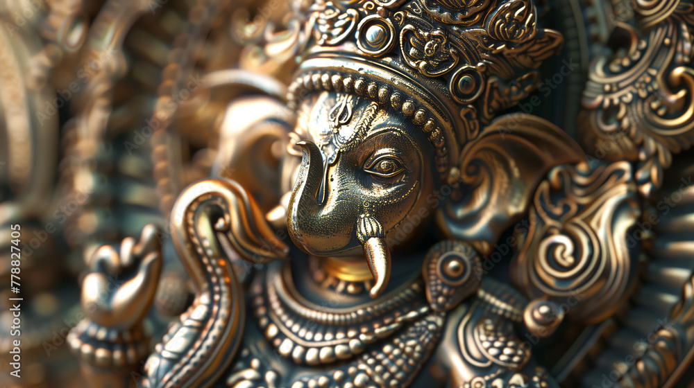 Fototapeta premium Intricate Elegance, Brass Deity Sculpture Capturing Exquisite Craftsmanship and Ornate Details