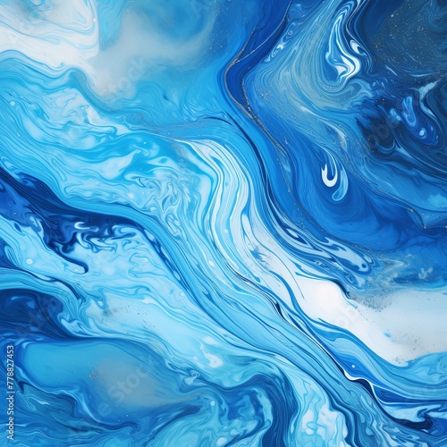 Blue fluid art marbling paint textured background with copy space blank texture design