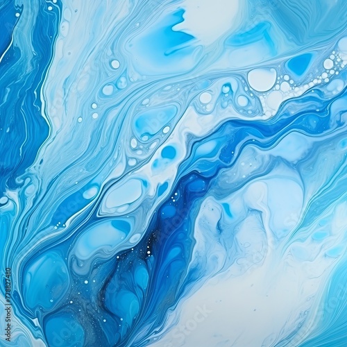 Blue fluid art marbling paint textured background with copy space blank texture design