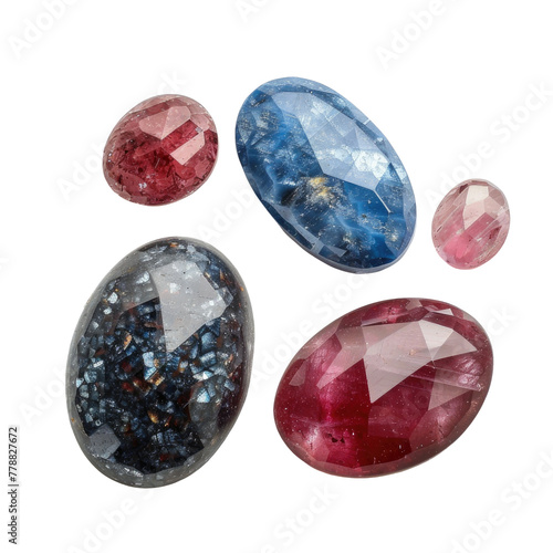 Group of colorful jewels on a transparent