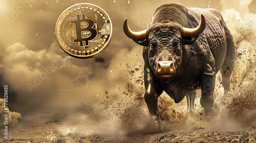 Bull and bitcoin, symbolizing bitcoin bullrun 