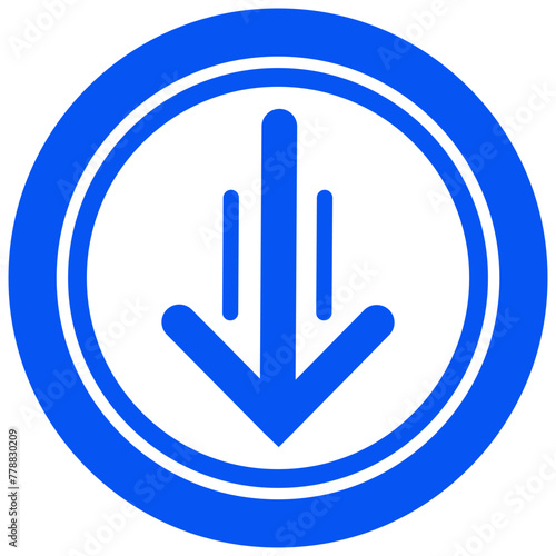 Blue arrow down icon, sign, vector illustration.